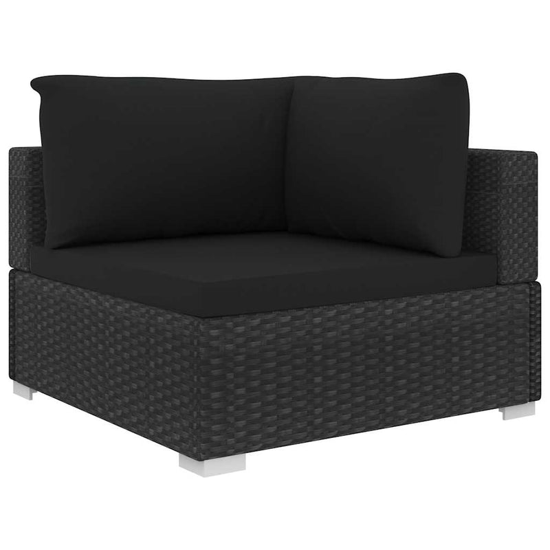 Set mobilier de grădină cu perne, 4 piese, negru, poliratan