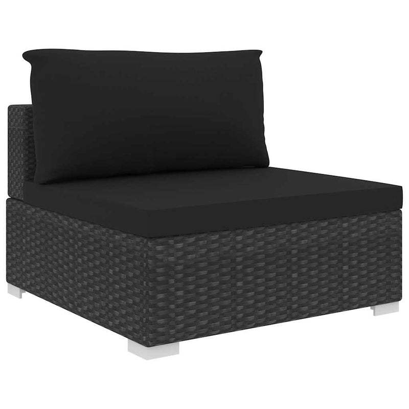 Set mobilier de grădină cu perne, 4 piese, negru, poliratan