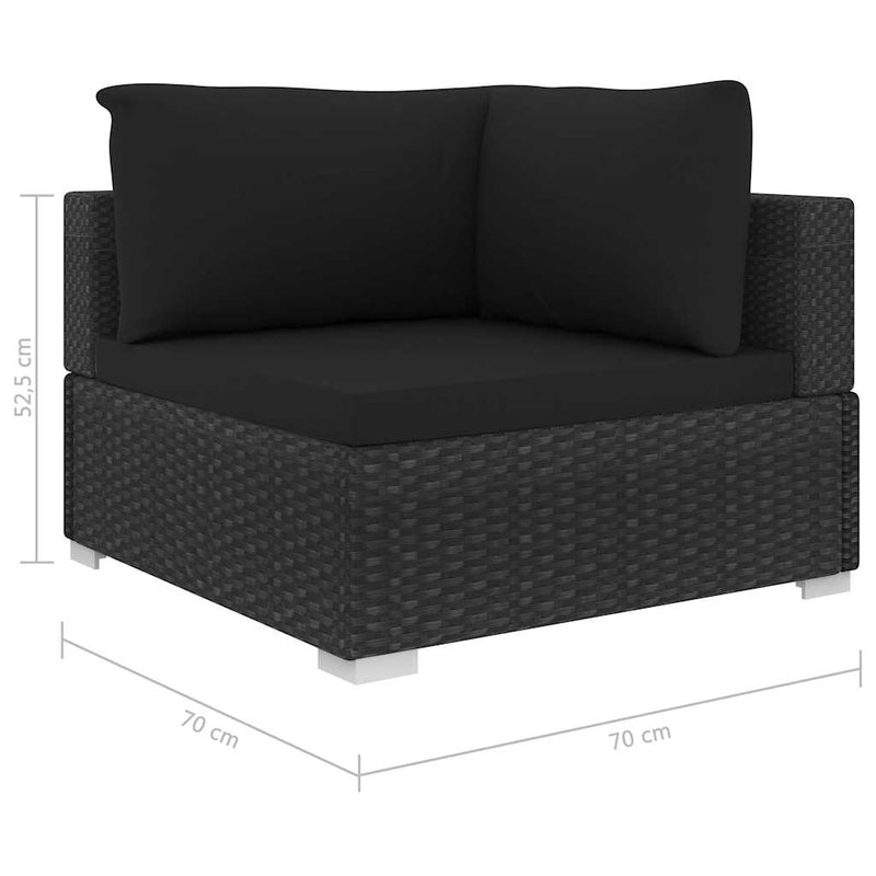 Set mobilier de grădină cu perne, 4 piese, negru, poliratan