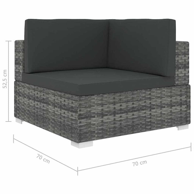 Scaun modular de colț, 1 buc., gri, poliratan, cu perne