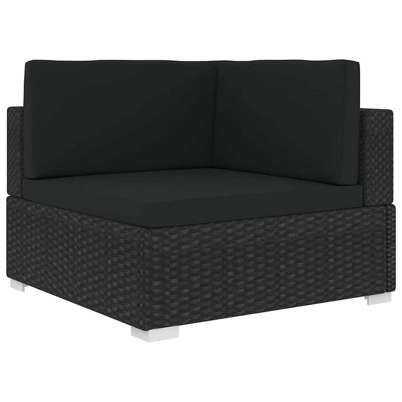 Scaun modular de colț, 1 buc., negru, poliratan, cu perne