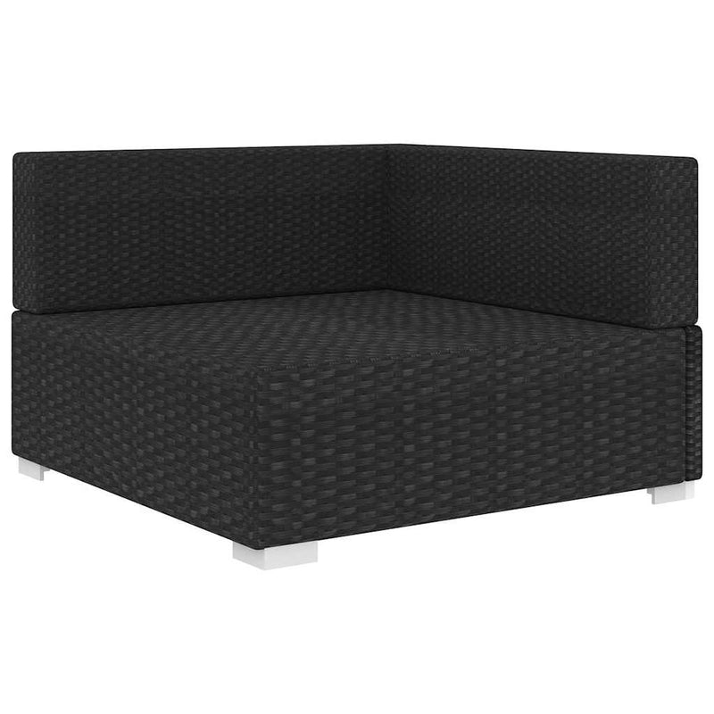 Scaun modular de colț, 1 buc., negru, poliratan, cu perne