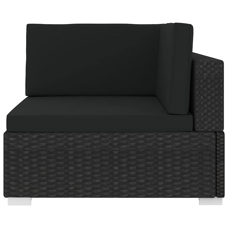 Scaun modular de colț, 1 buc., negru, poliratan, cu perne