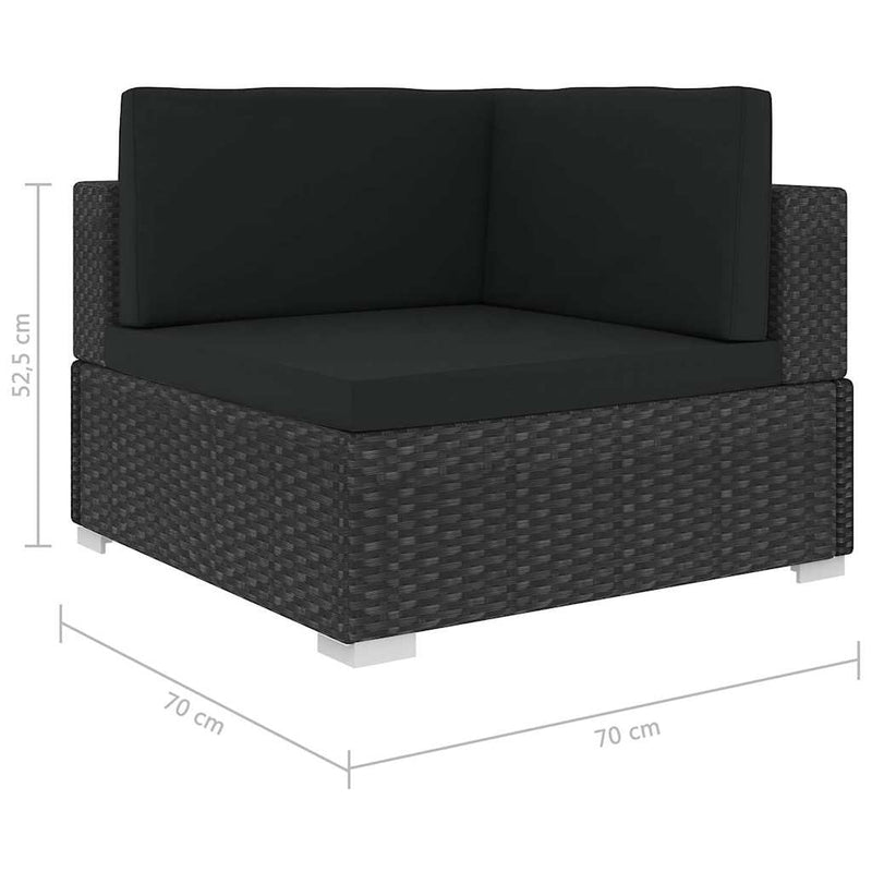 Scaun modular de colț, 1 buc., negru, poliratan, cu perne