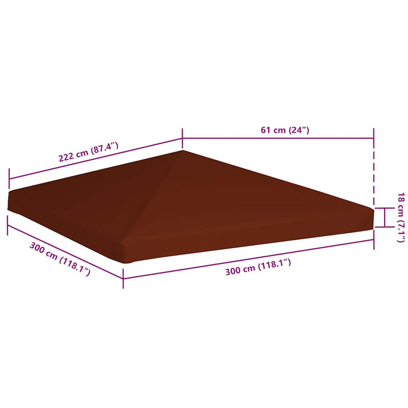 Acoperiș pentru pavilion, 3 x 3 m, cărămiziu, 310 g/m²