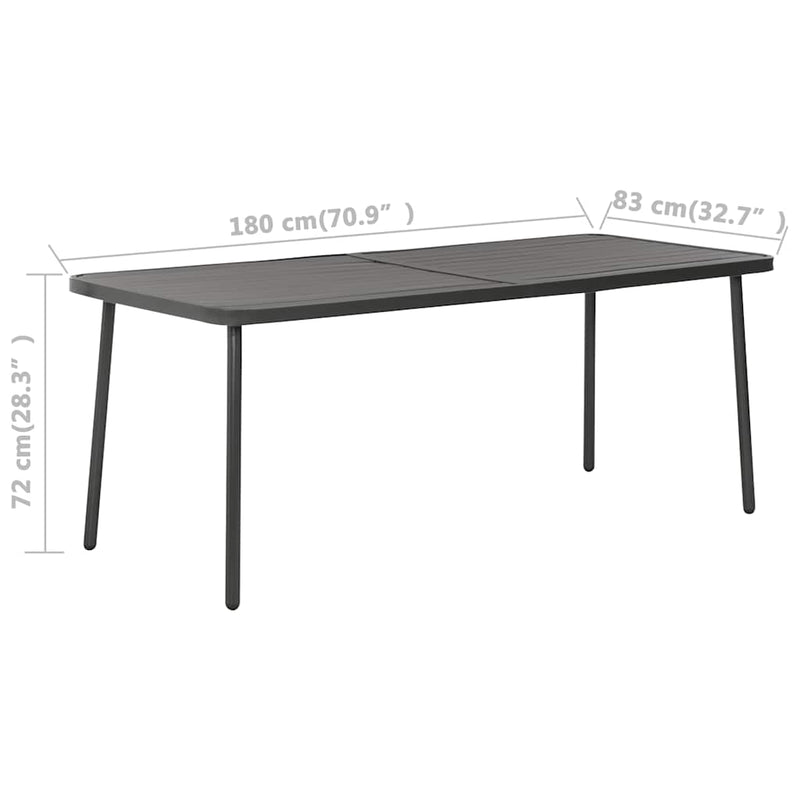 Masă de grădină gri închis 180x83x72 cm oțel