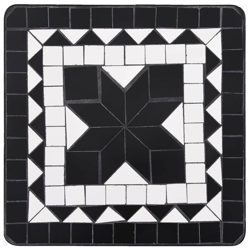 Masă laterală cu mozaic, negru și alb, ceramică
