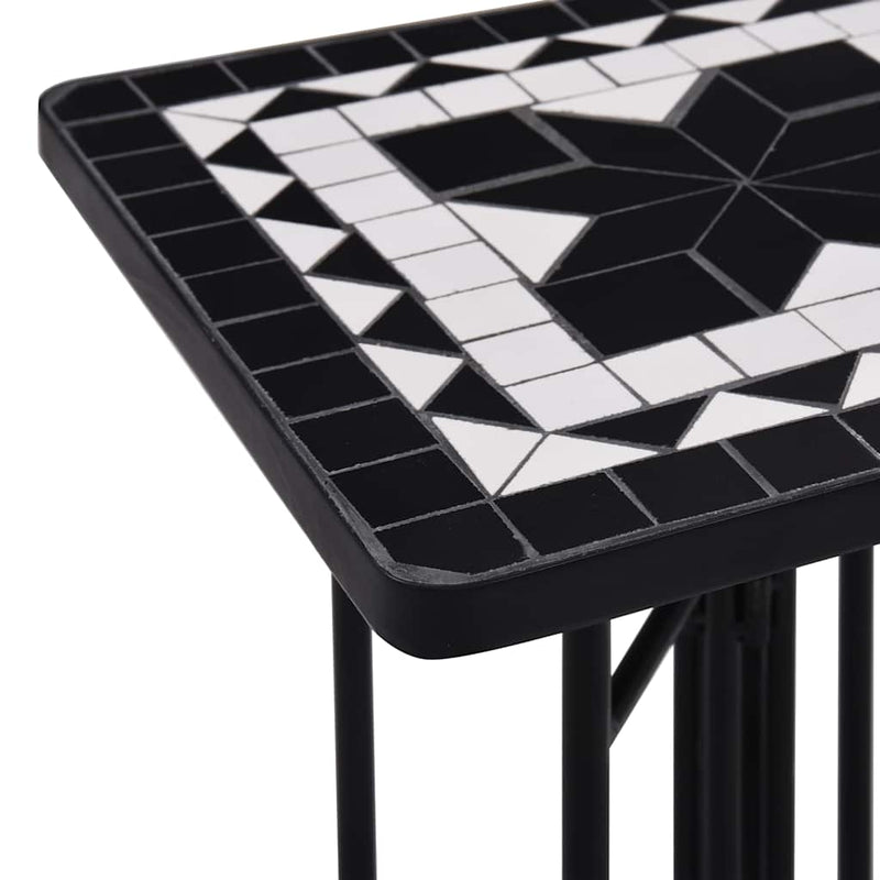 Masă laterală cu mozaic, negru și alb, ceramică
