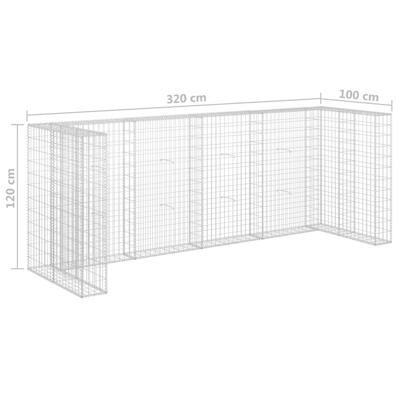 Perete gabion pentru pubele, 320x100x120 cm, oțel galvanizat