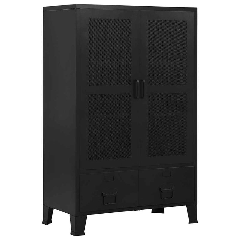 Dulap birou cu uși de plasă negru 75x40x120 cm oțel industrial