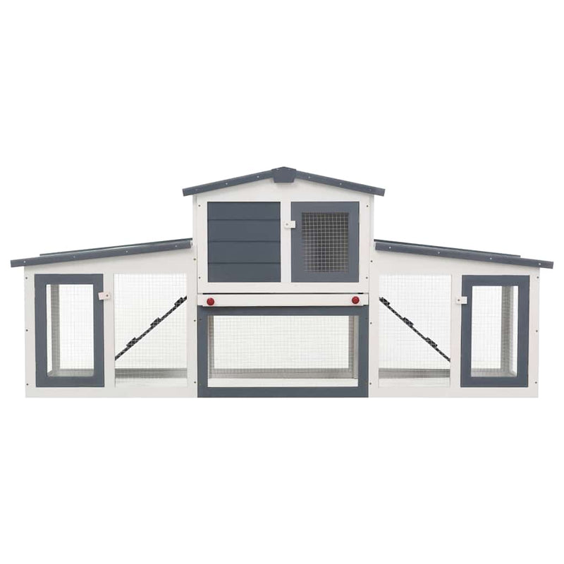Cușcă de iepuri mare exterior, gri și alb, 201x45x85 cm, lemn