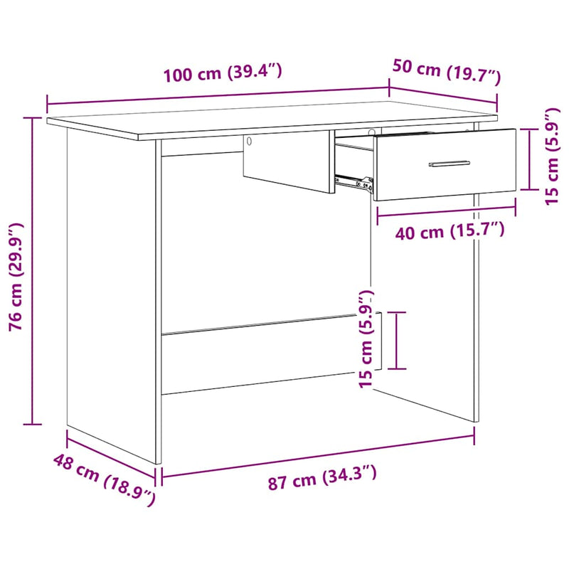 Birou, alb, 100x50x76 cm, lemn prelucrat