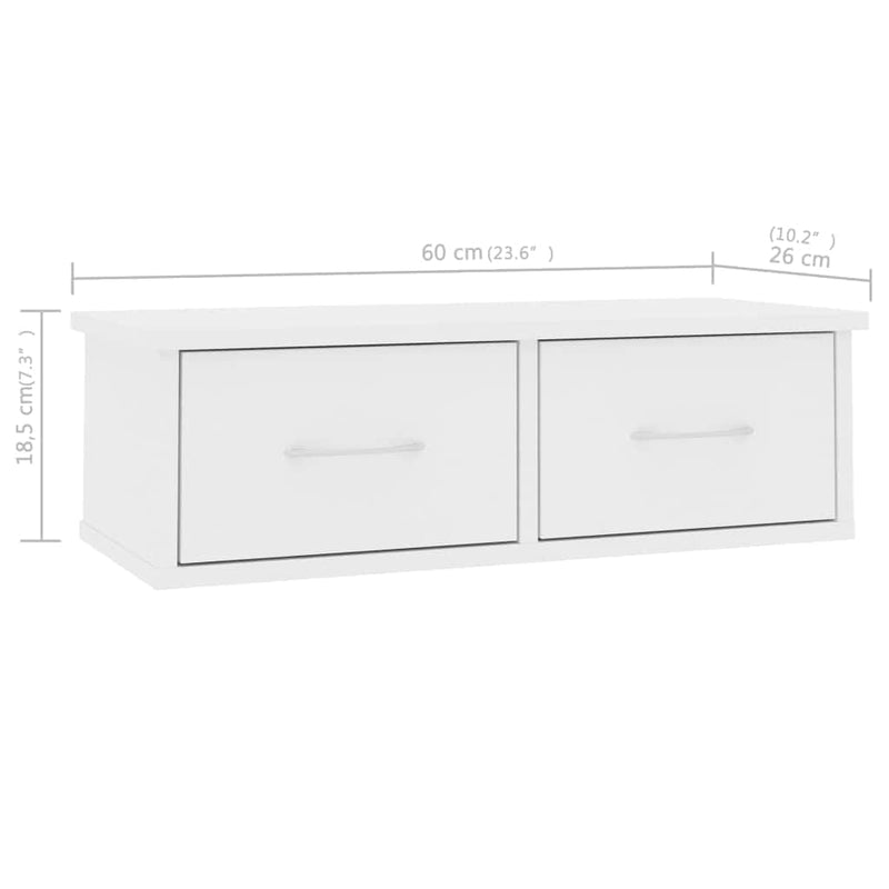 Raft de perete cu sertar, alb, 60x26x18,5 cm, lemn prelucrat