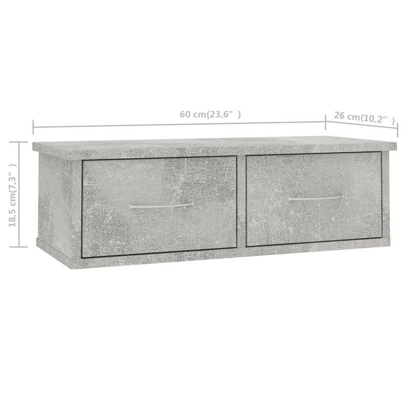 Dulap de perete cu sertare, gri beton, 60x26x18,5 cm
