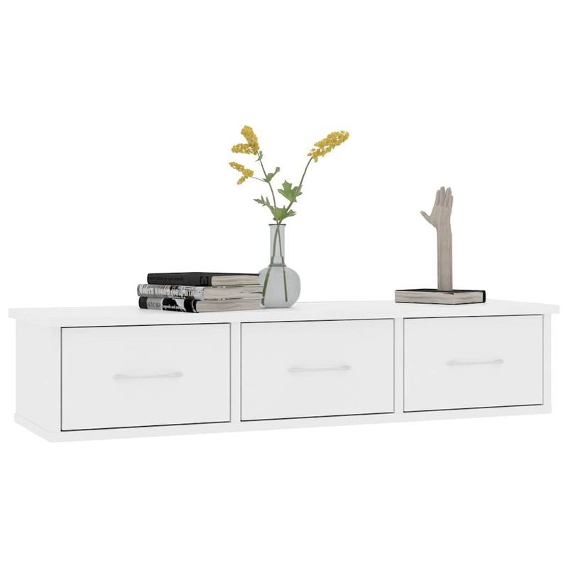 Raft de perete cu sertare, alb, 88x26x18,5 cm, lemn prelucrat