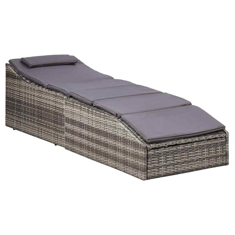 Șezlong cu pernă, gri, poliratan