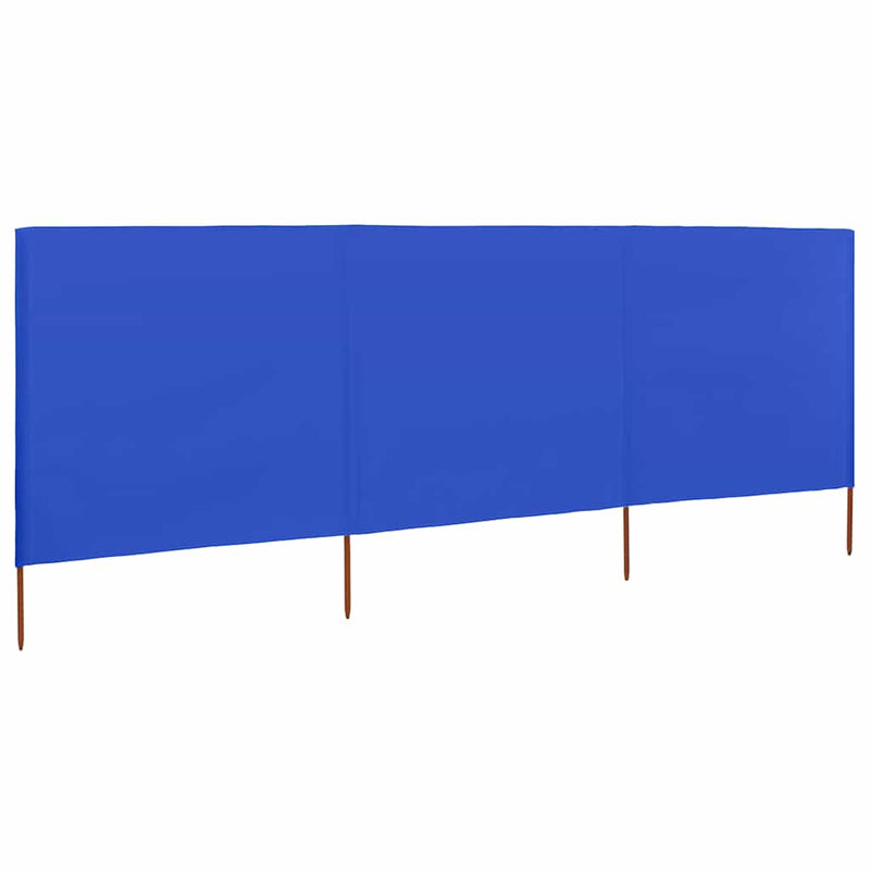 Paravan anti-vânt cu 3 panouri, azur, 400 x 80 cm, textil