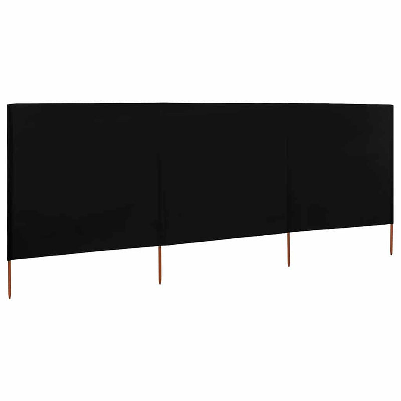 Paravan anti-vânt cu 3 panouri, negru, 400 x 120 cm, textil