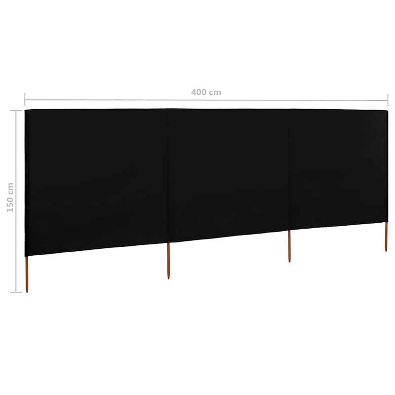 Paravan anti-vânt cu 3 panouri, negru, 400 x 120 cm, textil