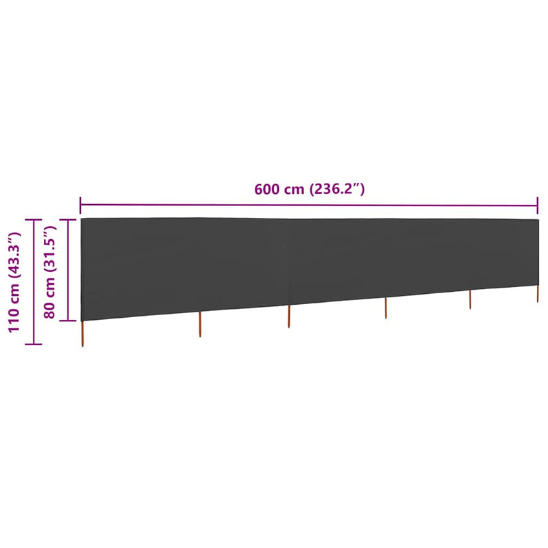Paravan anti-vânt cu 5 panouri, antracit, 600 x 80 cm, textil