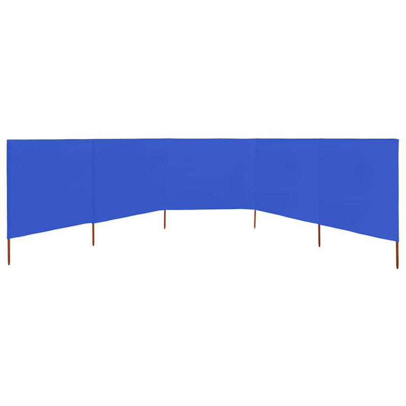 Paravan anti-vânt cu 5 panouri, azur, 600 x 80 cm, textil