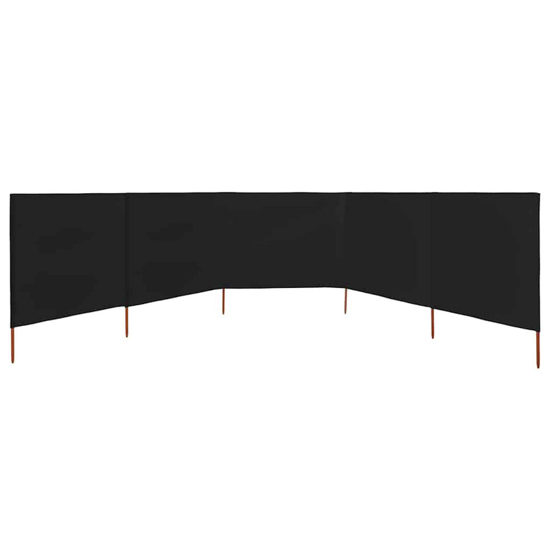 Paravan anti-vânt cu 5 panouri, negru, 600 x 120 cm, textil
