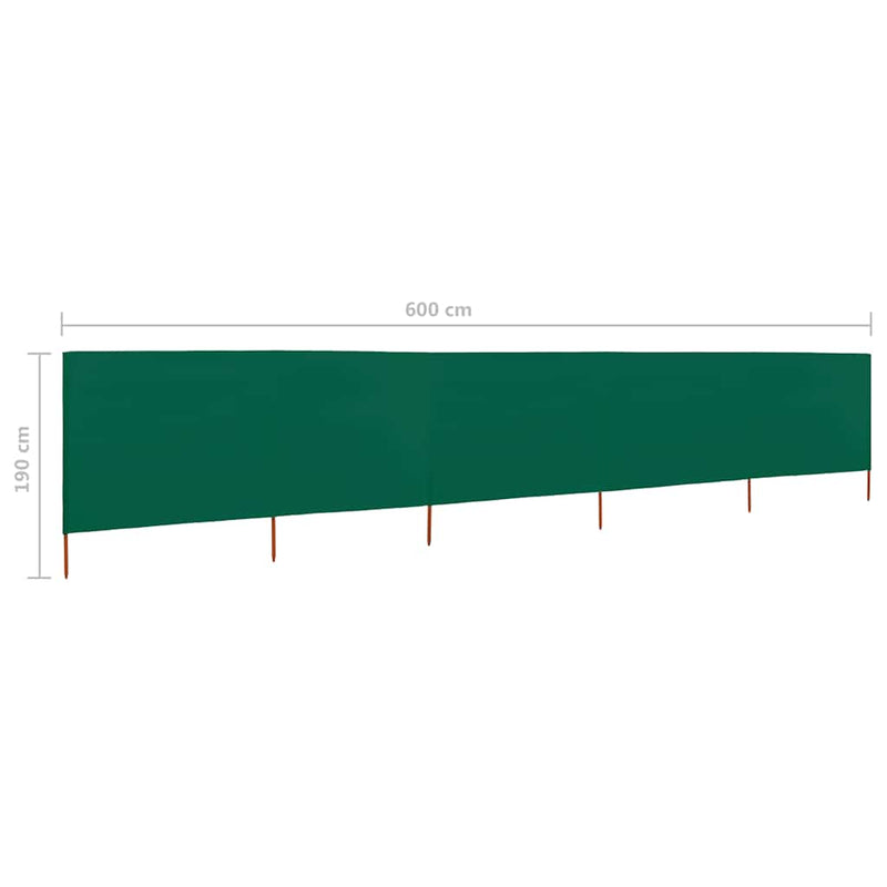 Paravan anti-vânt cu 5 panouri, verde, 600 x 160 cm, textil