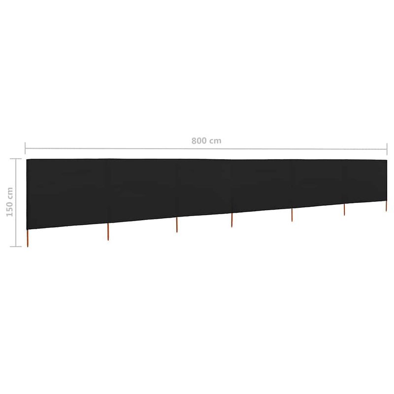 Paravan anti-vânt cu 6 panouri, negru, 800 x 120 cm, textil