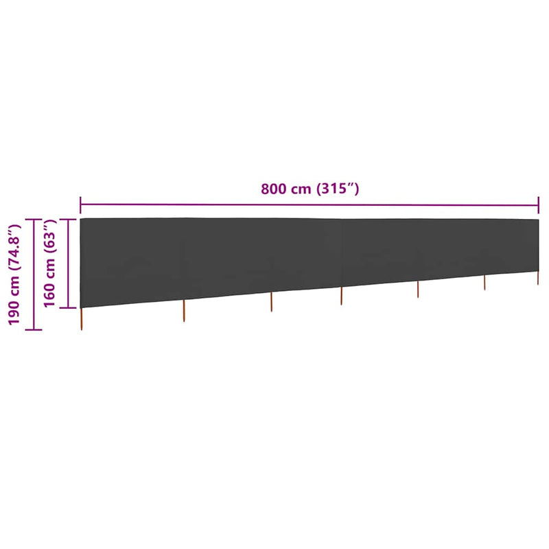 Paravan anti-vânt cu 6 panouri, antracit, 800 x 160 cm, textil