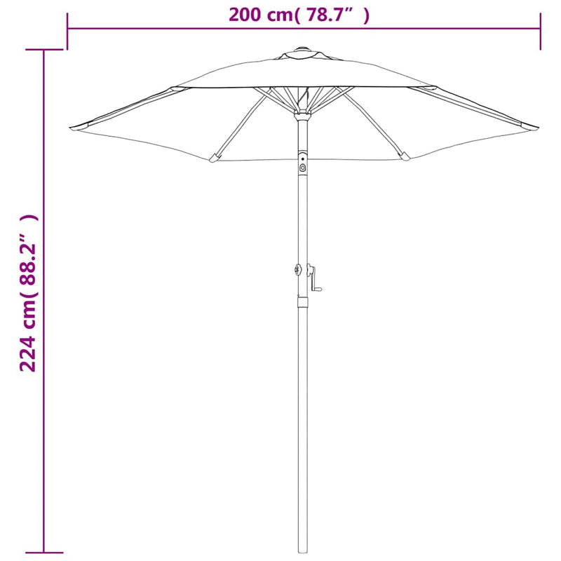 Umbrelă de soare, antracit, 200 x 224 cm, aluminiu