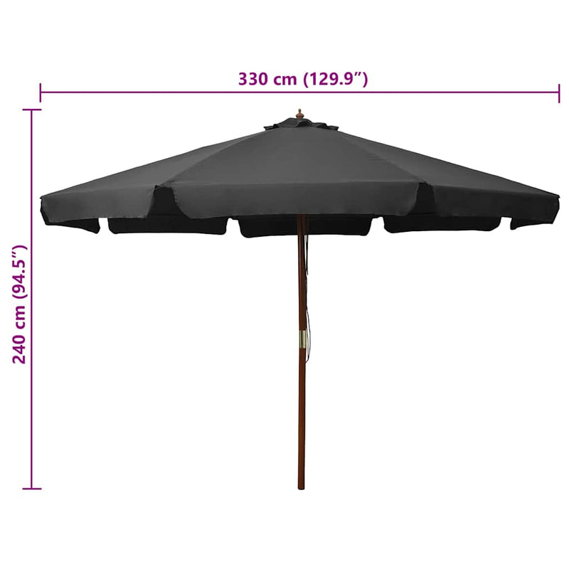 Umbrelă de soare de exterior, stâlp din lemn, antracit, 330 cm