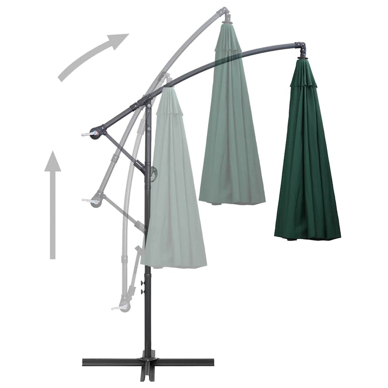 Umbrelă de soare suspendată, verde, 3 m, stâlp de aluminiu