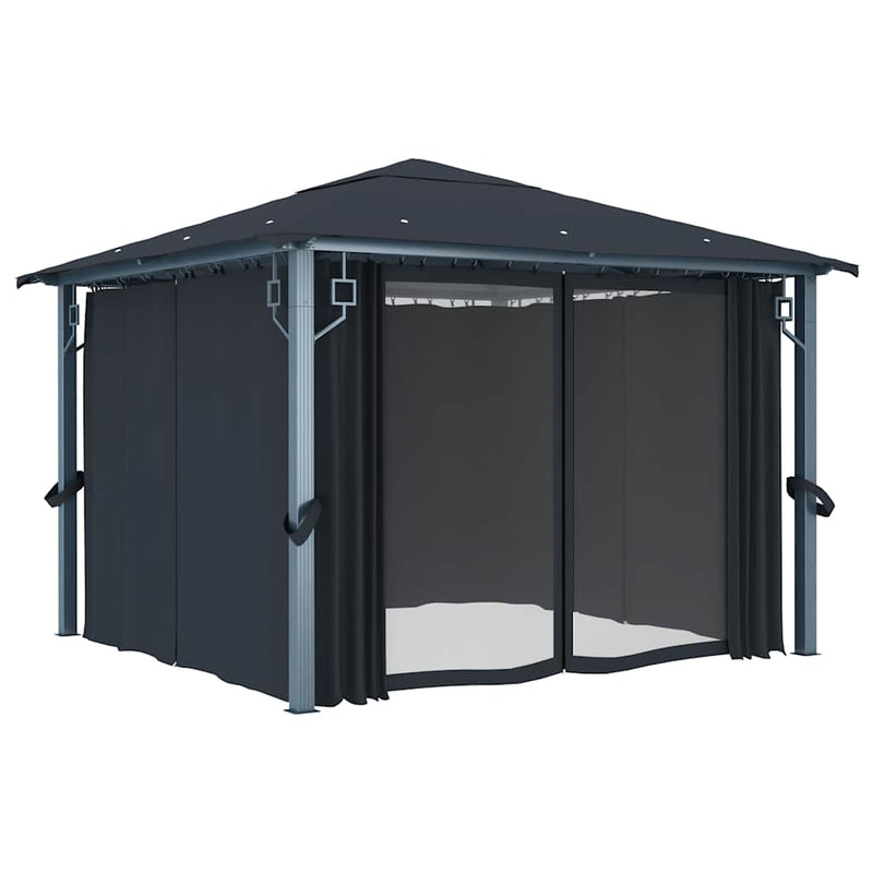 Pavilion cu perdele, antracit, 300 x 300 cm, aluminiu