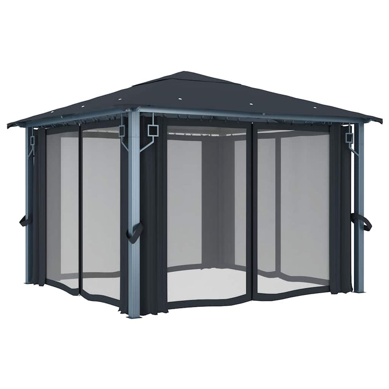 Pavilion cu perdele, antracit, 300 x 300 cm, aluminiu