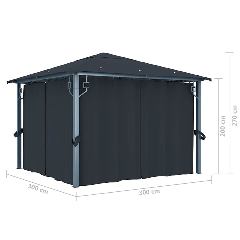 Pavilion cu perdele, antracit, 300 x 300 cm, aluminiu