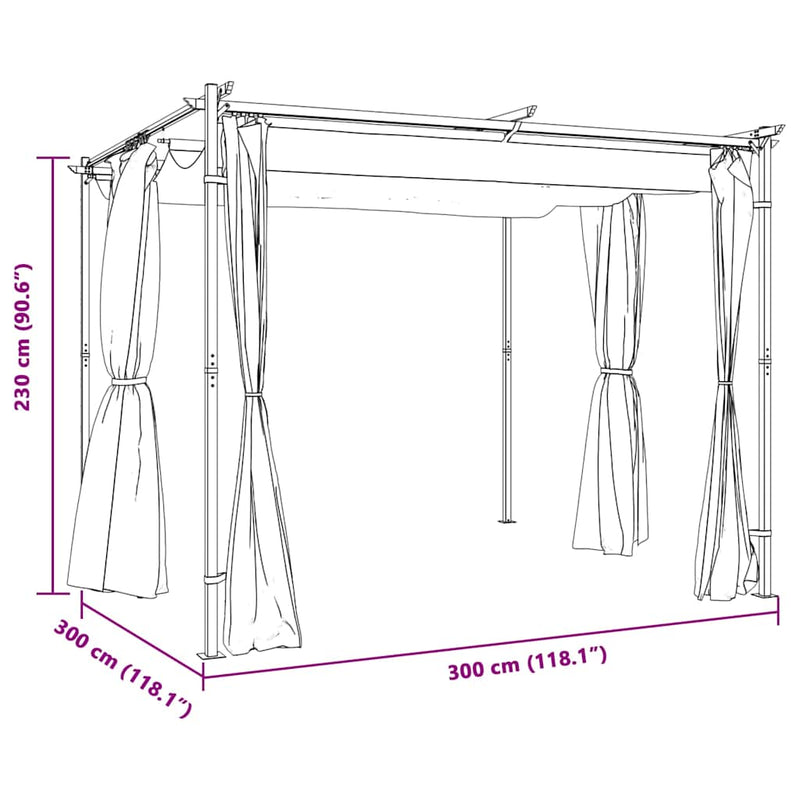 Pavilion cu draperii, crem, 3 x 3 m, oțel