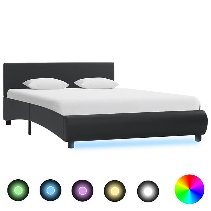 Cadru de pat cu LED, negru, 120 x 200 cm, piele ecologică