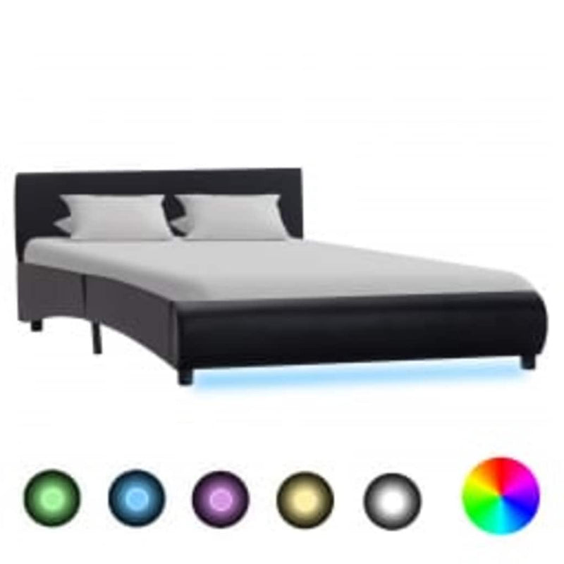 Cadru de pat cu LED, negru, 140 x 200 cm, piele ecologică