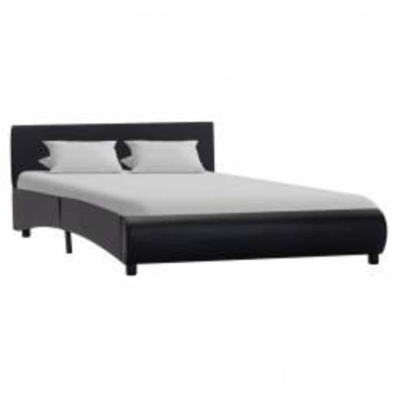 Cadru de pat cu LED, negru, 140 x 200 cm, piele ecologică