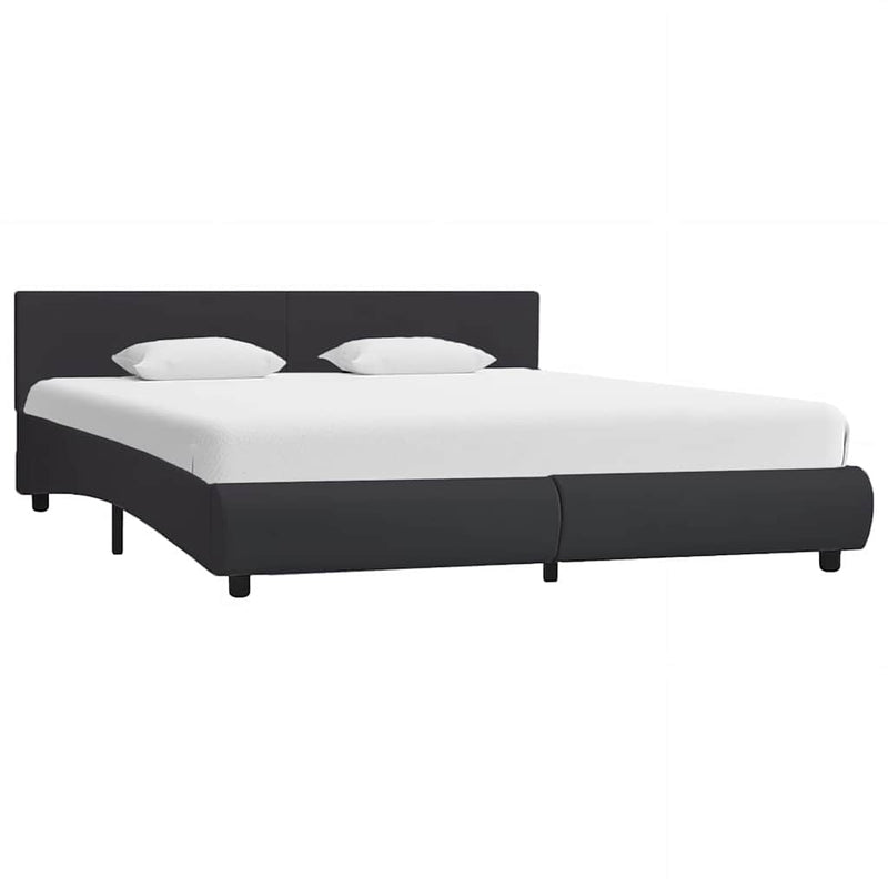 Cadru de pat cu LED, negru, 160 x 200 cm, piele ecologică