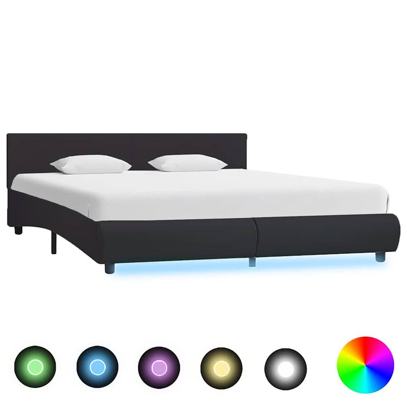 Cadru de pat cu LED, negru, 160 x 200 cm, piele ecologică