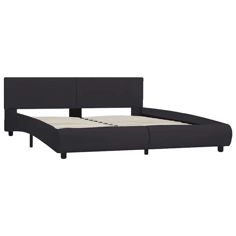 Cadru de pat cu LED, negru, 160 x 200 cm, piele ecologică