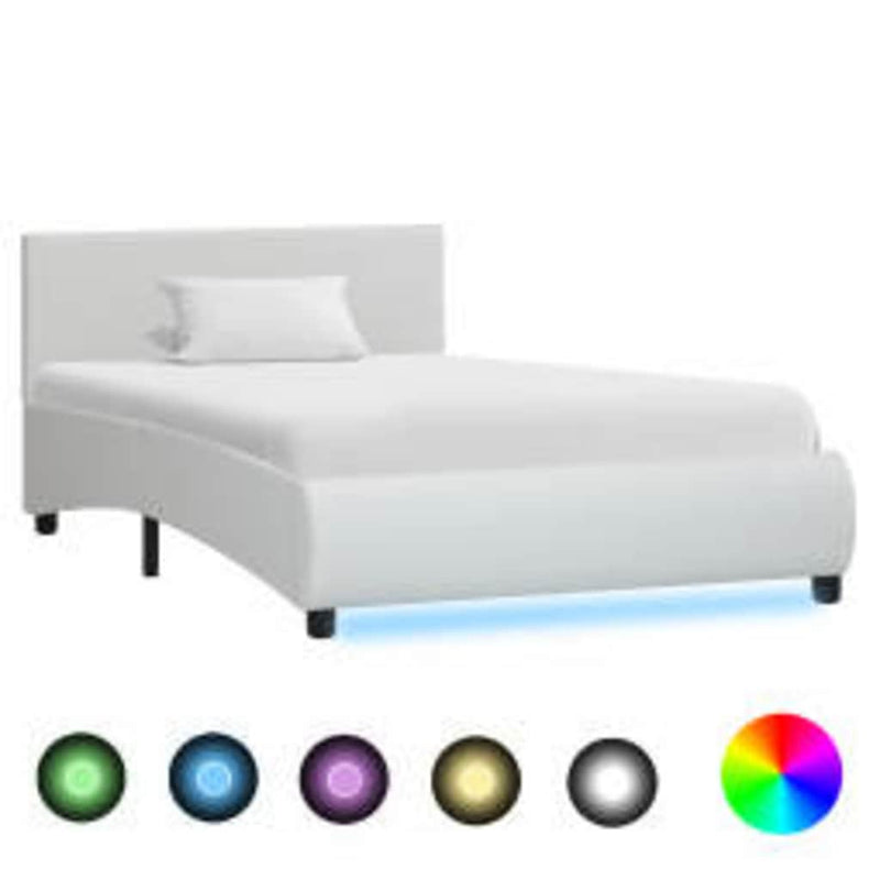 Cadru de pat cu LED-uri, alb, 100 x 200 cm, piele ecologică