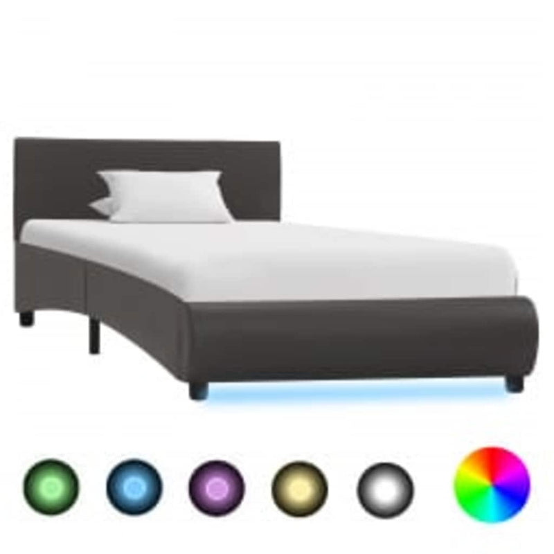Cadru de pat cu LED, gri, 90 x 200 cm, piele ecologică