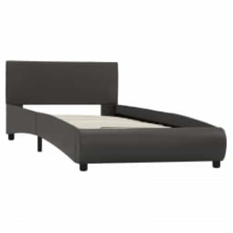 Cadru de pat cu LED, gri, 90 x 200 cm, piele ecologică