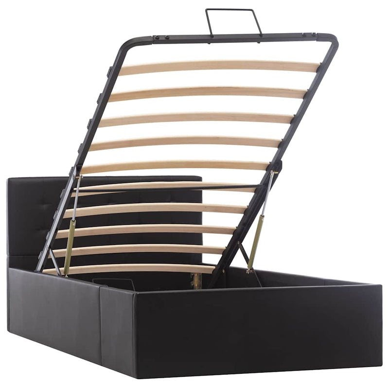 Cadru pat hidraulic cu ladă negru 90 x 200 cm piele ecologică