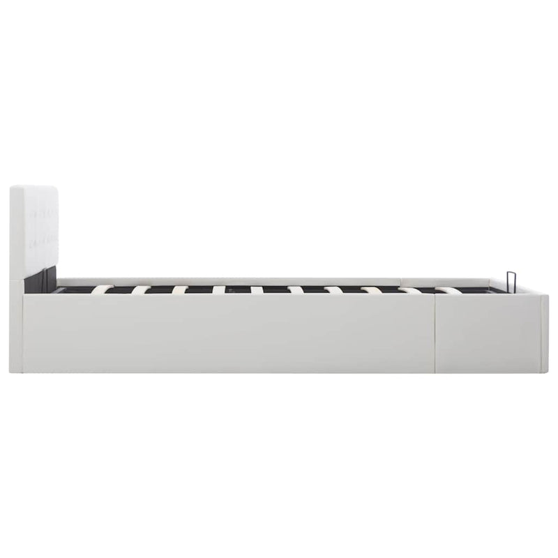 Cadru pat hidraulic, depozitare, alb, 140 x 200 cm, piele eco