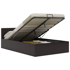 Cadru pat hidraulic, depozitare, gri, 140 x 200 cm, piele eco
