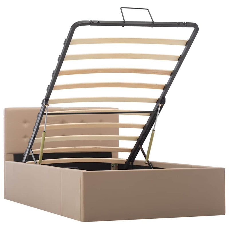Cadru pat hidraulic ladă cappuccino 100x200cm piele ecologică