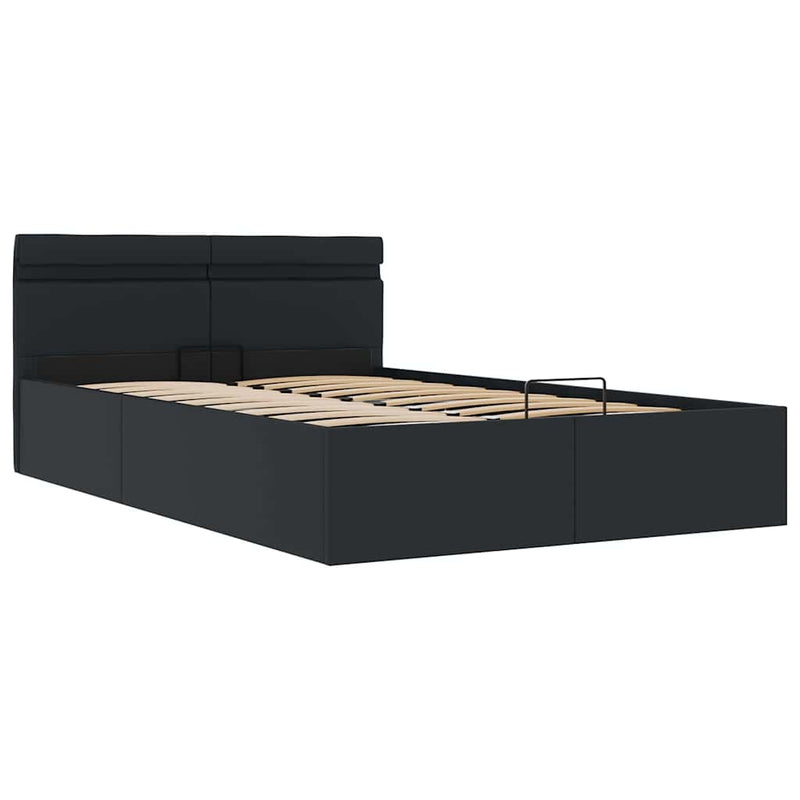 Cadru pat hidraulic ladă, LED, negru 140x200 cm piele ecologică